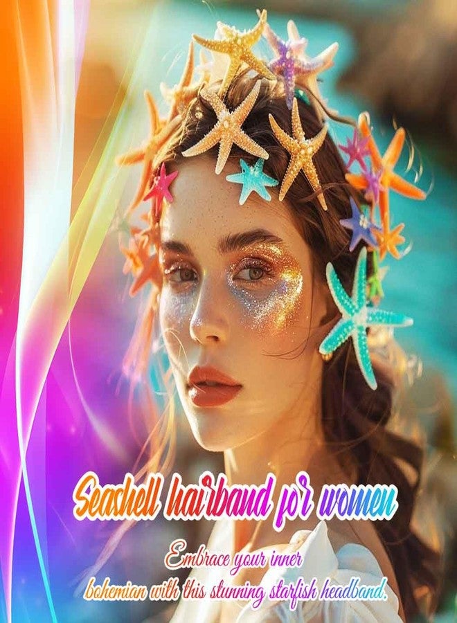 يان طوق رأس على شكل نجم البحر من يان، مزين بأصداف البحر، وإكسسوارات شعر للعرائس على الشاطئ، مزين باللؤلؤ، للنساء - Image 4